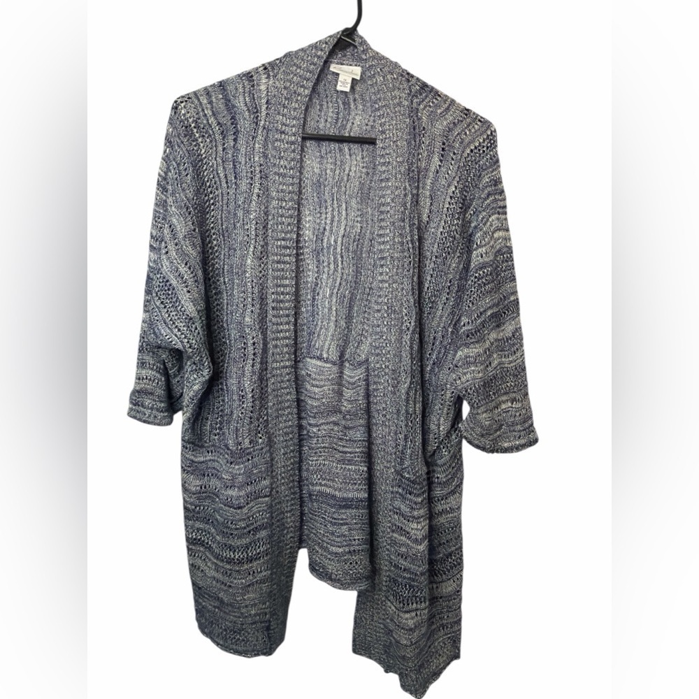 Kim Rogers Womens Plus 1X Open Front Cardigan Sweater Blue Knit Drop Shoulder